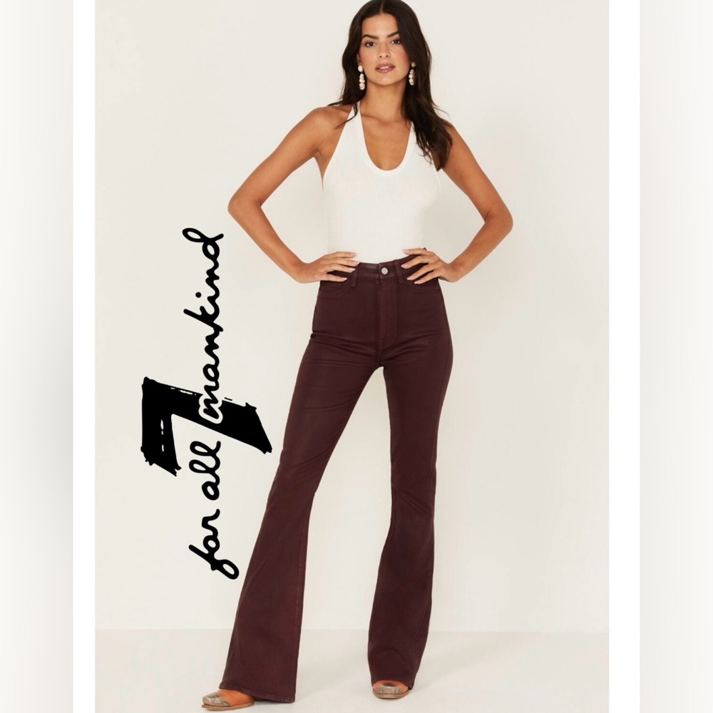 7 FAM High Waist Slim Kick Crop Coated Boot Cut Jeans In Color Chocolate Size 28